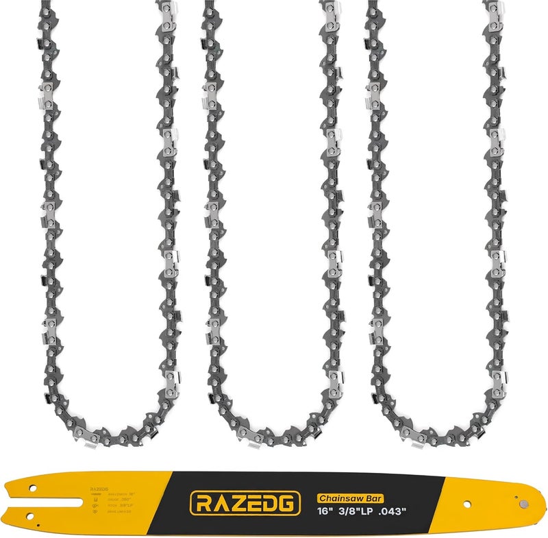 RazEdg 16 Inch Chainsaw Bar and Chain Combo, 3/8" LP Pitch, 050" Gauge, 55 Drive Links, Fits STIHL 021, MS 170 MS 180, MS 180 c, MS 210, MS 211, and More - S55 (1 Bar + 3 Chains) - Image 1
